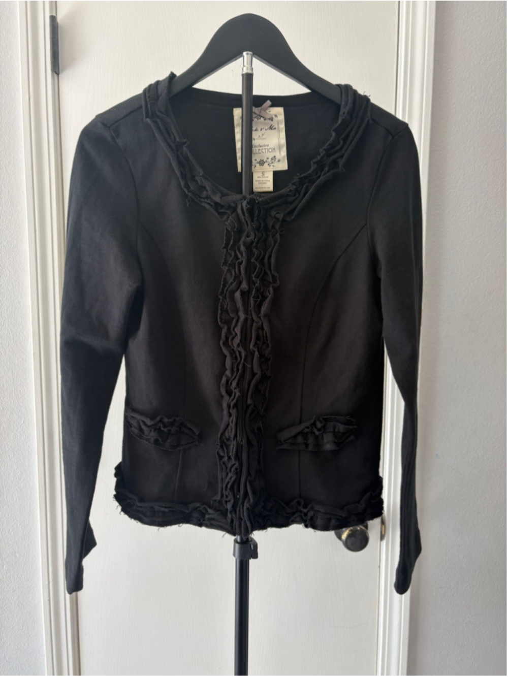 Nick & Mo Exclusive Collection Black Ruffle Knit Zip Jacket Blazer Small S